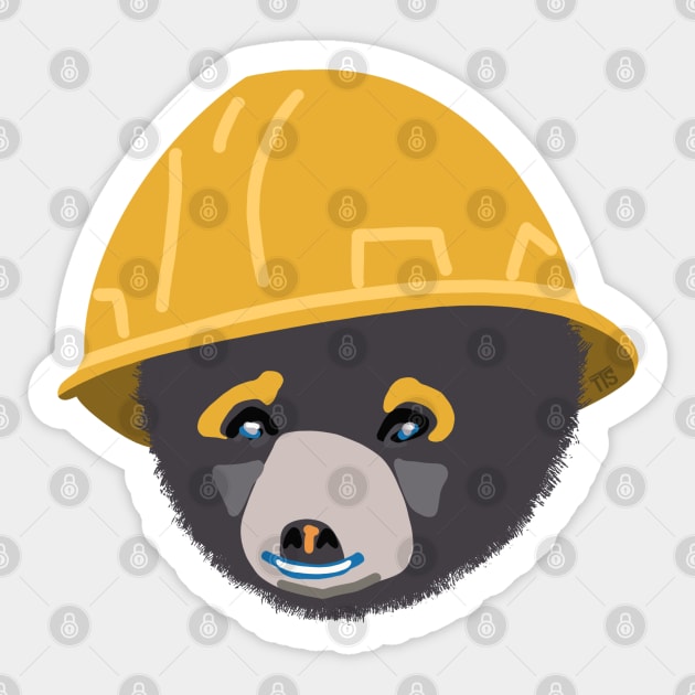 Funny Baby Bear Cub in Yellow Hard Hat Construction Humor Sticker by The Trades Store